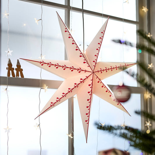 STRÅLA lamp shade, paper star/white red, 70 cm