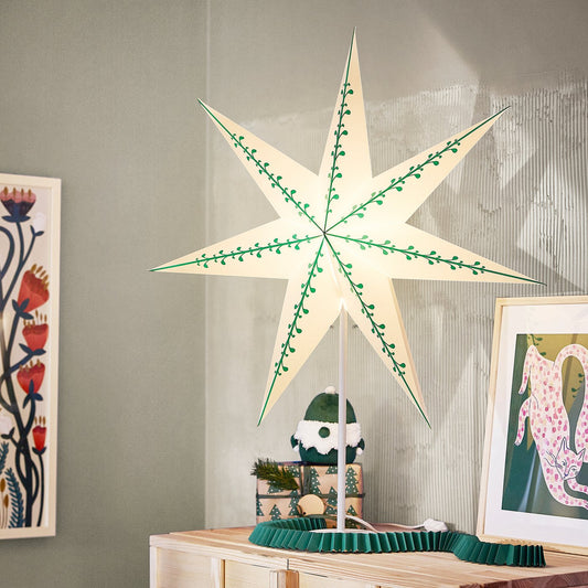 STRÅLA lamp shade, paper star/white green, 70 cm