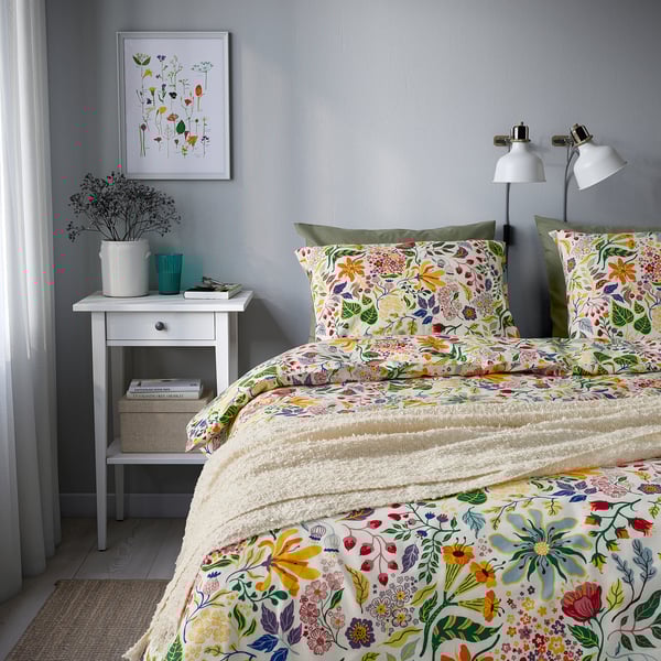 STRANDLUMMER duvet cover and 2 pillowcases, multicolour/floral pattern, 240x220/50x80 cm