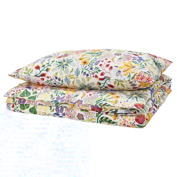 STRANDLUMMER duvet cover and pillowcase, multicolour/floral pattern, 150x200/50x80 cm