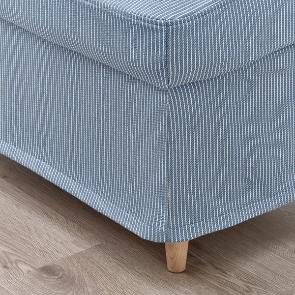 STRANDMON slipcover for footstool, Sjölyckan dark blue/beige stripe pattern