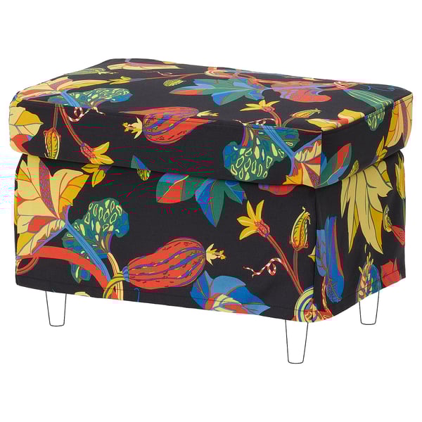 STRANDMON slipcover for footstool, Stigsbo multicolour/black