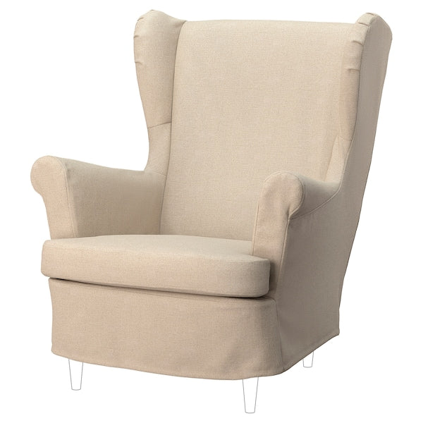 STRANDMON slipcover for wing chair, Naggen beige