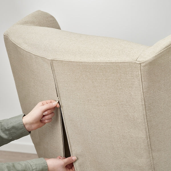 STRANDMON slipcover for wing chair, Naggen beige