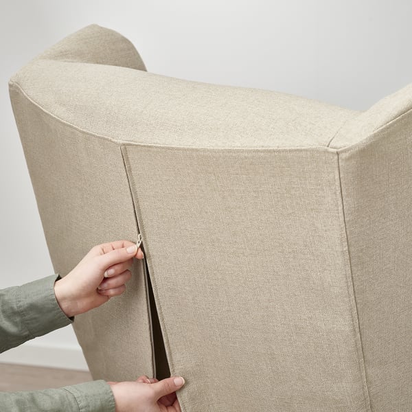 STRANDMON slipcover for wing chair, Naggen beige