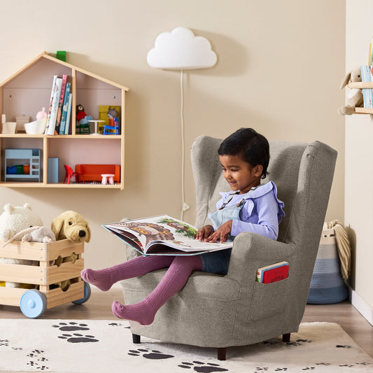 STRANDMON slipcover for children's armchair, Tibbleby dark beige