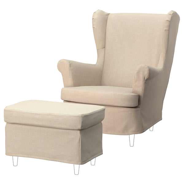 STRANDMON slipcover for armchair/footstool, Naggen beige