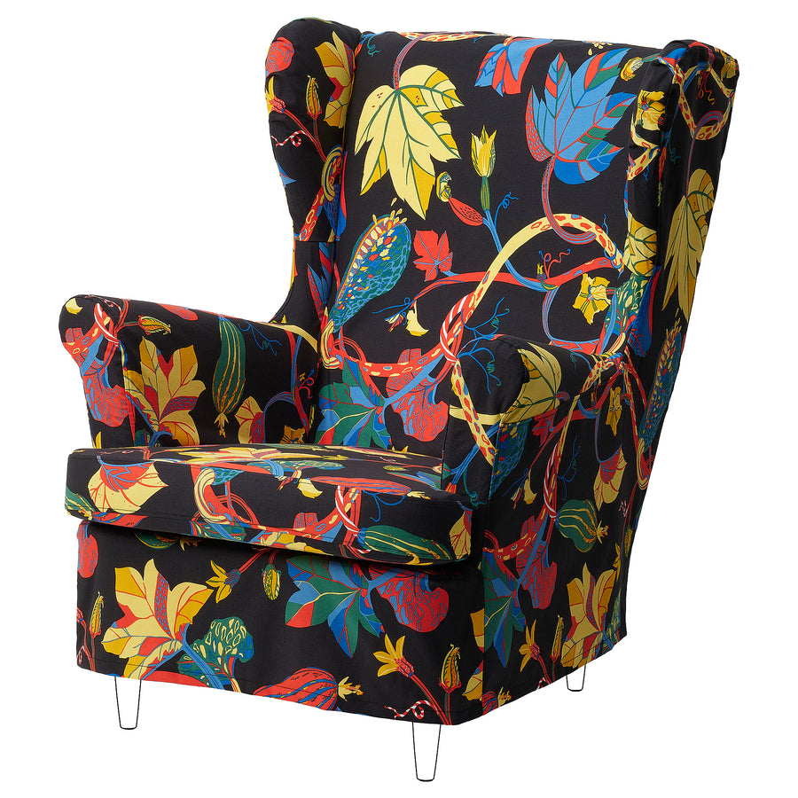 STRANDMON slipcover for armchair/footstool, Stigsbo multicolour/black