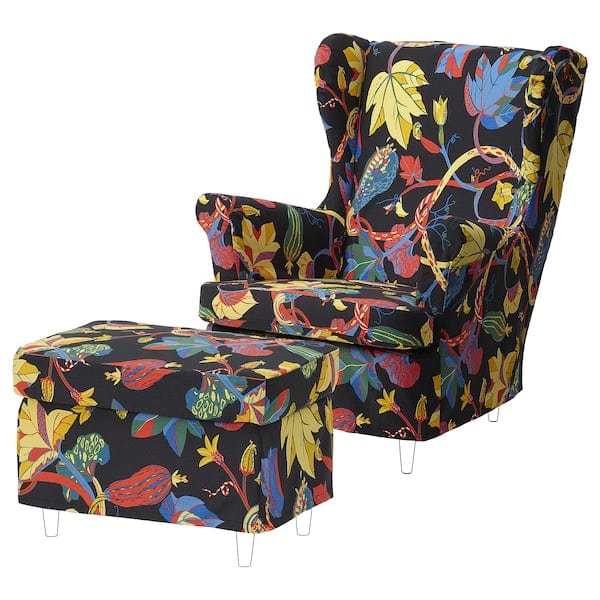 Ikea STRANDMON - Armchair/footstool cover, Stigsbo patterned/black