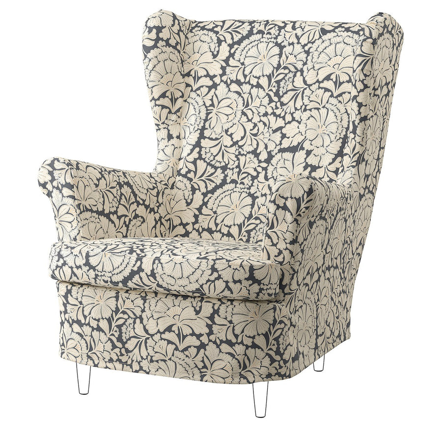 STRANDMON slipcover for wing chair, Ribersborg dark grey/beige