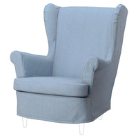 STRANDMON slipcover for wing chair, Sjölyckan dark blue/beige stripe pattern