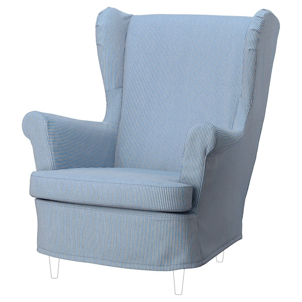 STRANDMON slipcover for wing chair, Sjölyckan dark blue/beige stripe pattern