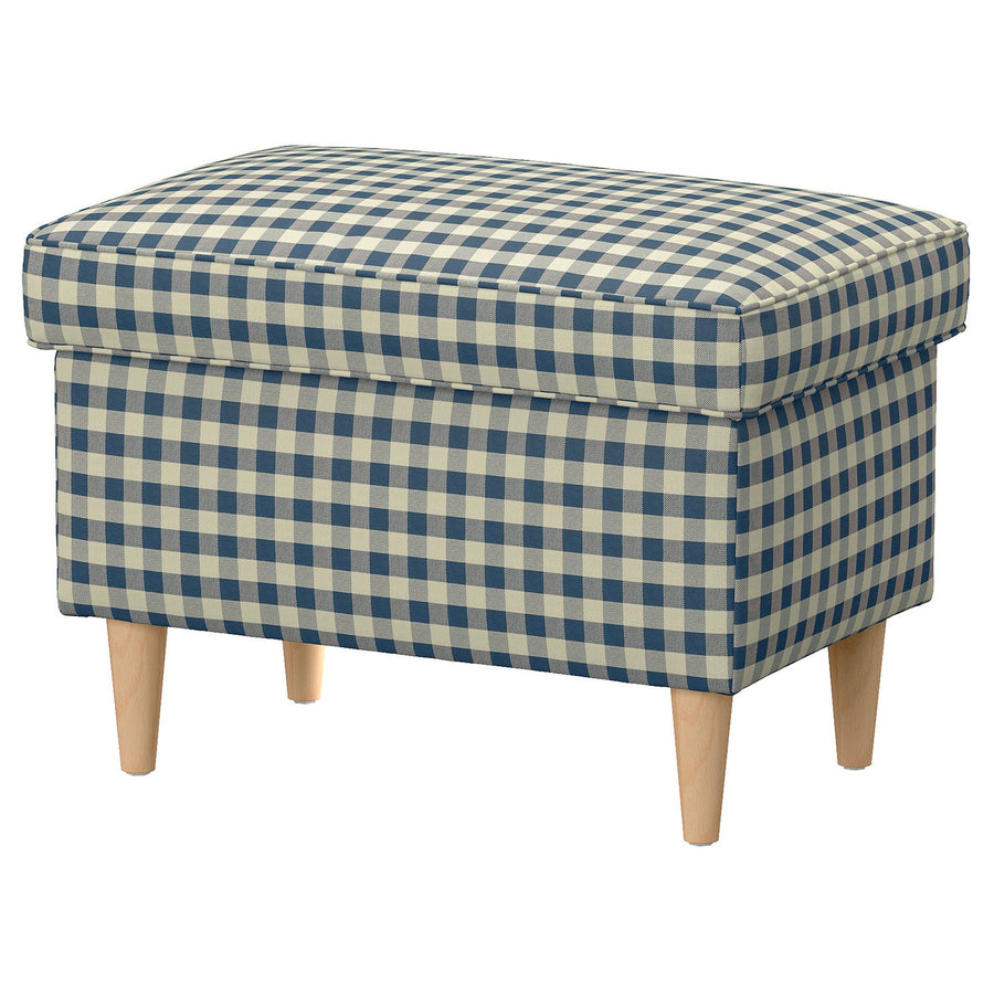 STRANDMON footstool with storage, Sulviken blue/beige, 60x40 cm