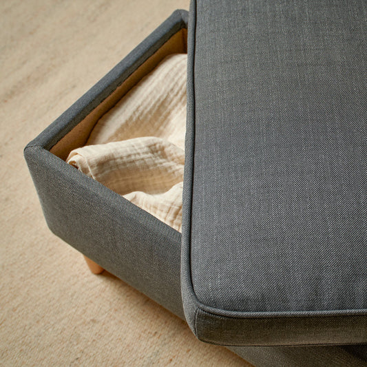 STRANDMON footstool with storage, Talliden beige/brown, 60x40 cm