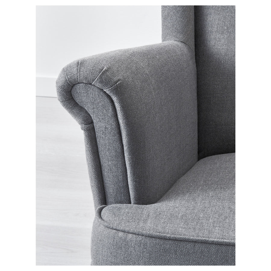 STRANDMON wing chair with footstool, Nordvalla dark grey