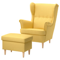STRANDMON wing chair with footstool, Tibbleby yellow