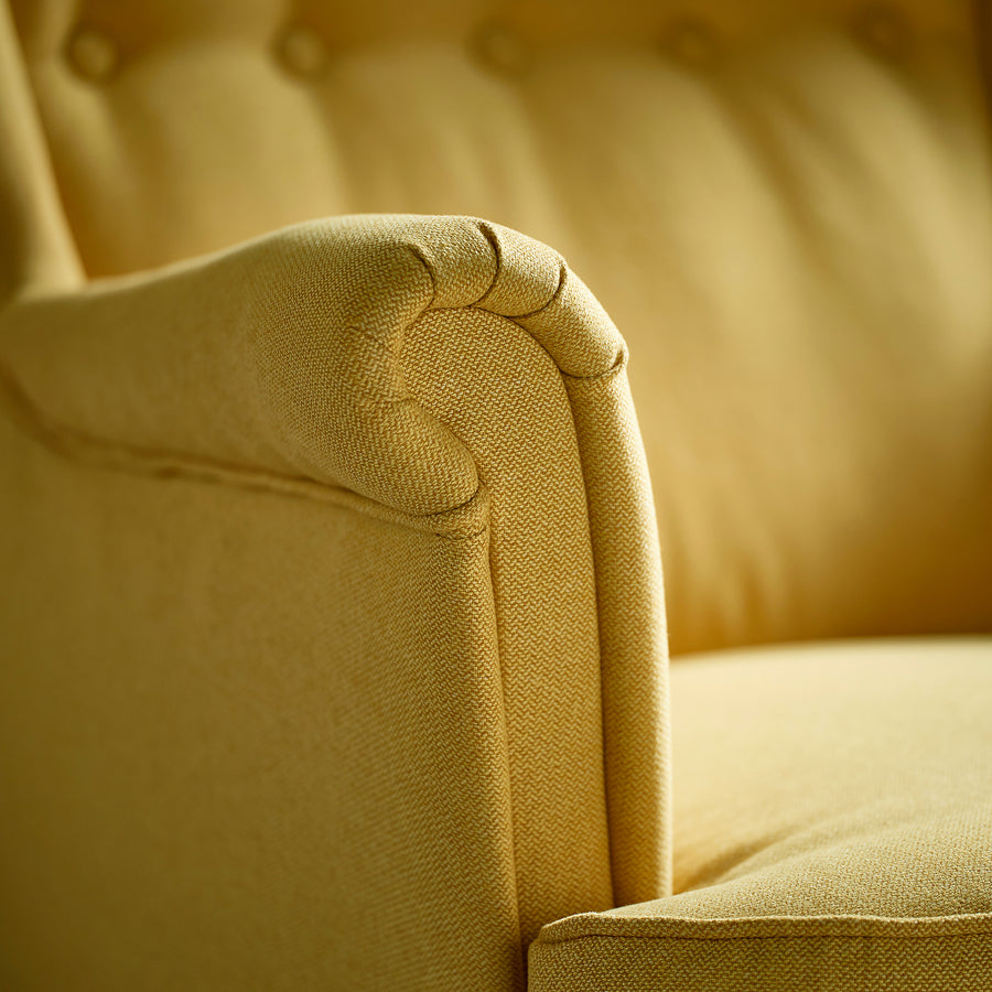 STRANDMON wing chair with footstool, Tibbleby yellow