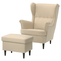 STRANDMON wing chair with footstool, Tommaboda deep beige