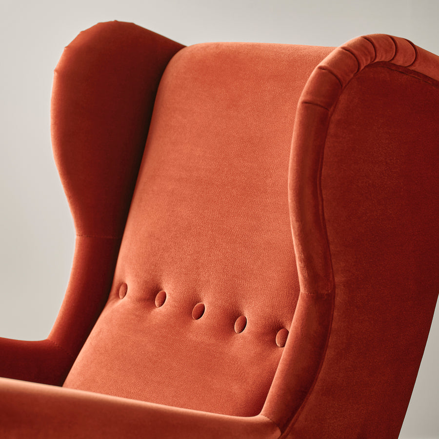 STRANDMON wing chair with footstool, Tommaboda brown-red