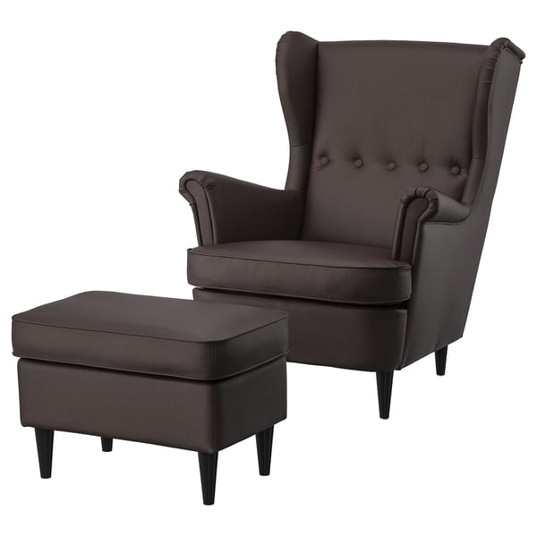 STRANDMON armchair and footstool, Grann/Bomstad dark brown