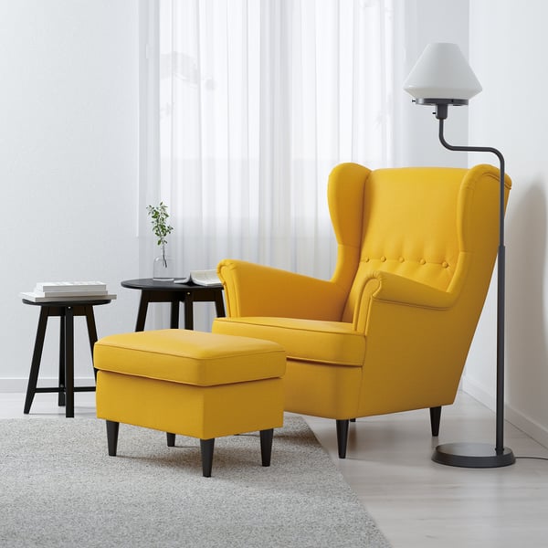 STRANDMON armchair and footstool, Skiftebo yellow