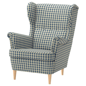 STRANDMON wing chair, Sulviken blue/beige, 82x101x96 cm