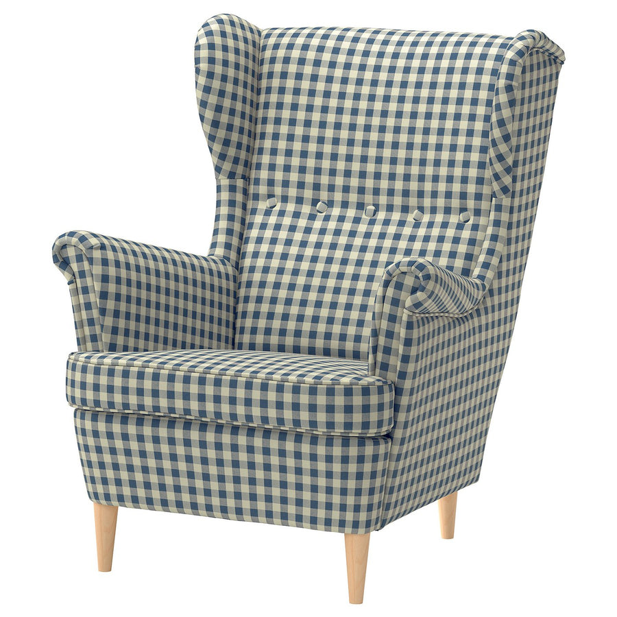 STRANDMON wing chair, Sulviken blue/beige, 49x101x96 cm