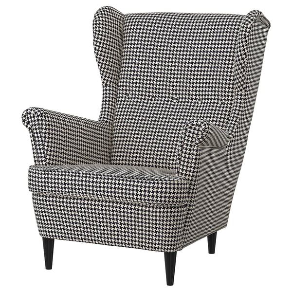 STRANDMON wing chair, Vibberbo black/beige, 49x101x96 cm