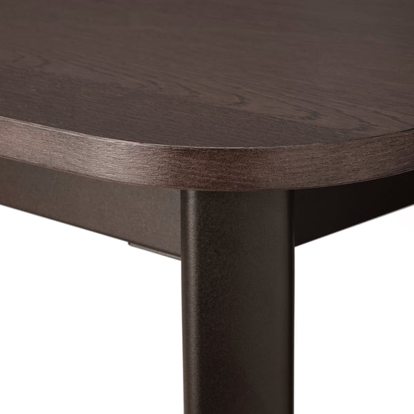 STRANDTORP / MÅRENÄS table and 6 armchairs, brown black/Gunnared red-brown, 150/205/260 cm