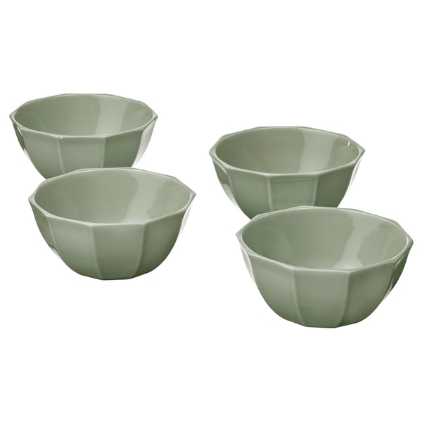 STRIMMIG bowl, stoneware pale grey-green, 15 cm, 4 pack
