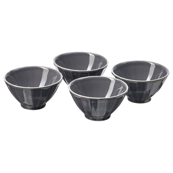 STRIMMIG bowl, stoneware grey, 11 cm, 4 pack