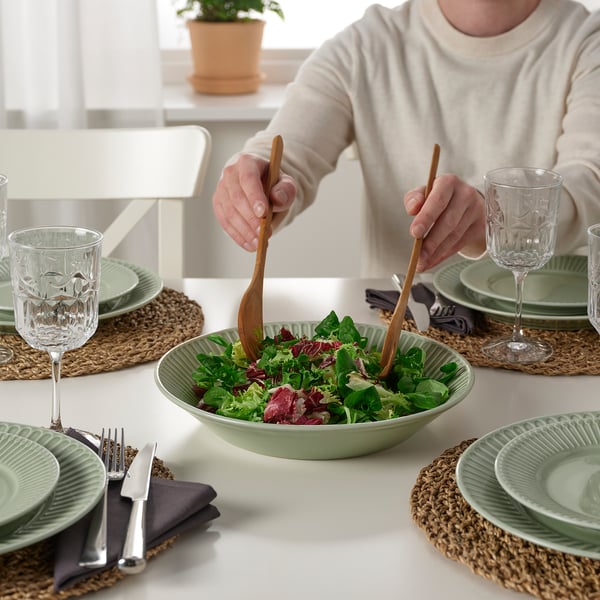 STRIMMIG serving plate, stoneware pale grey-green, 29 cm