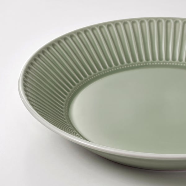 STRIMMIG serving plate, stoneware pale grey-green, 29 cm
