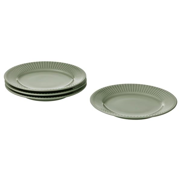 STRIMMIG side plate, stoneware pale grey-green, 21 cm, 4 pack