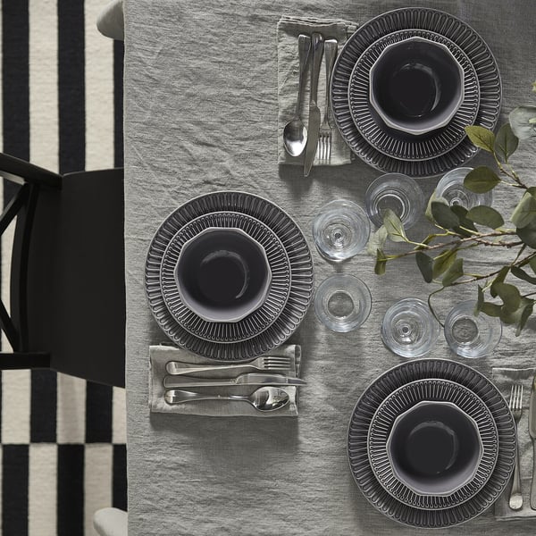 STRIMMIG plate, stoneware grey, 27 cm, 4 pack