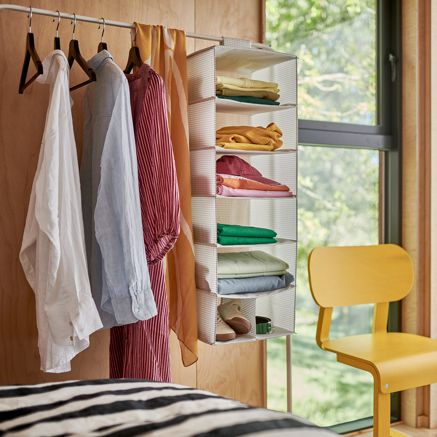 STUK hanging storage with 7 compartments, white/black, 30x90x30 cm