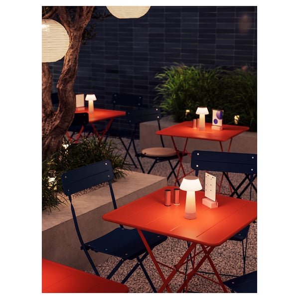 SUNDSÖ table, bright orange outdoor, 65x65 cm