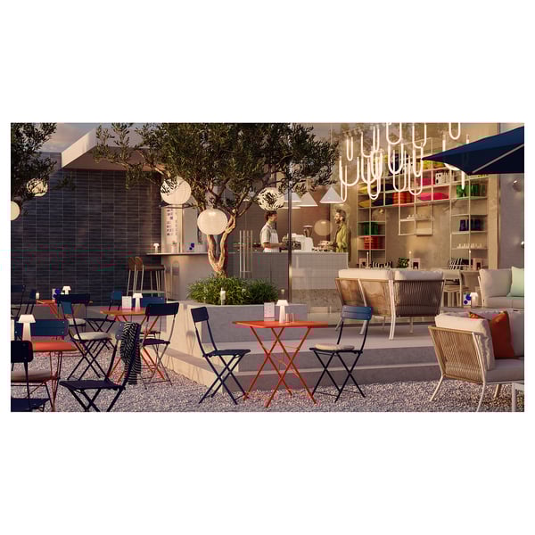 SUNDSÖ table, bright orange outdoor, 65x65 cm