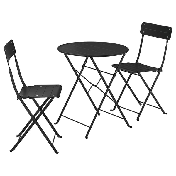 SUNDSÖ table and 2 folding chairs, outdoor anthracite/anthracite, 65 cm