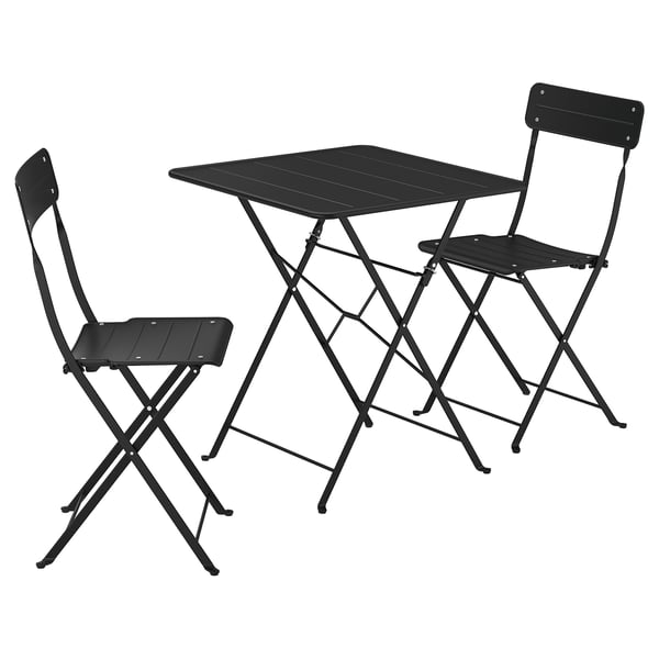 SUNDSÖ table and 2 folding chairs, outdoor anthracite/anthracite, 65x65 cm