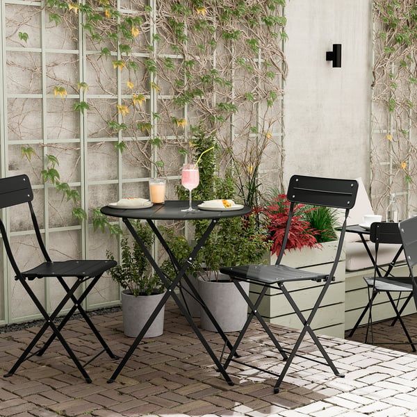 SUNDSÖ table and 2 folding chairs, outdoor anthracite/anthracite, 65 cm