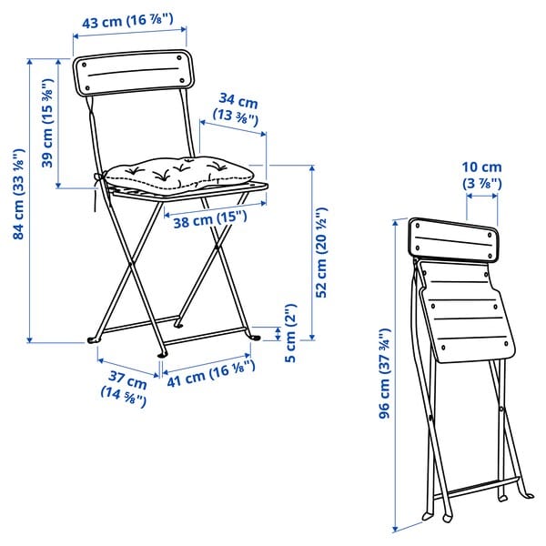 Ikea SUNDSÖ - Folding table and 2 chairs, outdoor off-white/off-white Kuddarna light gray-beige,65 cm