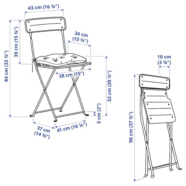 Ikea SUNDSÖ - Folding table and 2 chairs, outdoor dark blue/dark blue Kuddarna light gray-beige,65x65 cm
