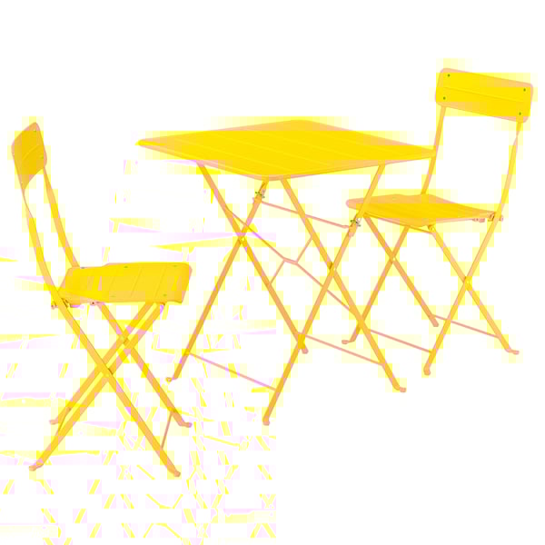 SUNDSÖ table and 2 folding chairs, outdoor bright yellow/bright yellow, 65x65 cm