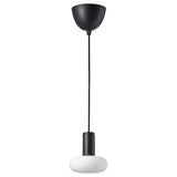 SUNNEBY / MOLNART pendant lamp with light bulb, black/donut-shaped opal white