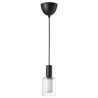 SUNNEBY / MOLNART pendant lamp with light bulb, black textile/cylinder striped