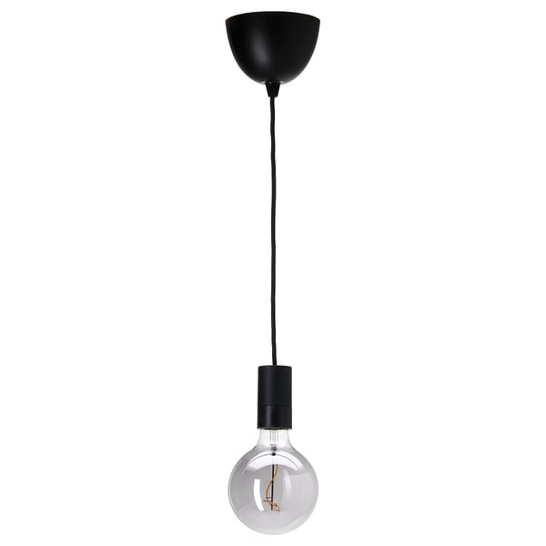 SUNNEBY / MOLNART pendant lamp, black/globe grey clear glass, 125 mm