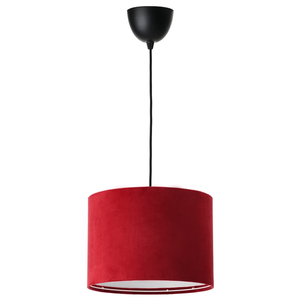 SUNNEBY / MOLNSKIKT pendant lamp, black/dark red velvet, 33 cm