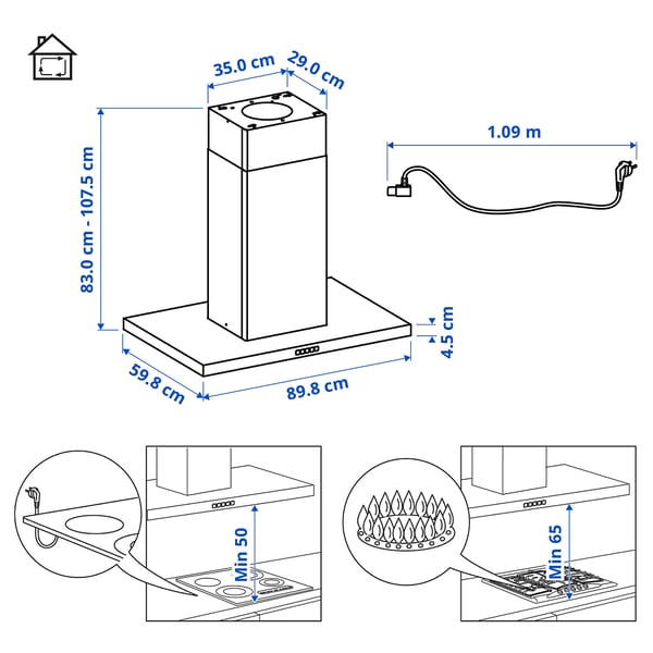SVÄVANDE ceiling-mounted extractor hood, stainless steel, 90 cm