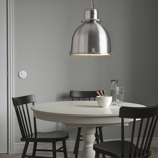 SVARTNORA pendant lamp, stainless steel effect, 38 cm